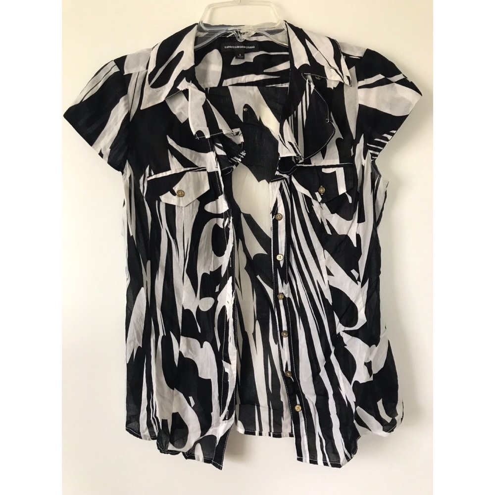 Zebra Print Express Button Up Short Sleeve Size S - image 1